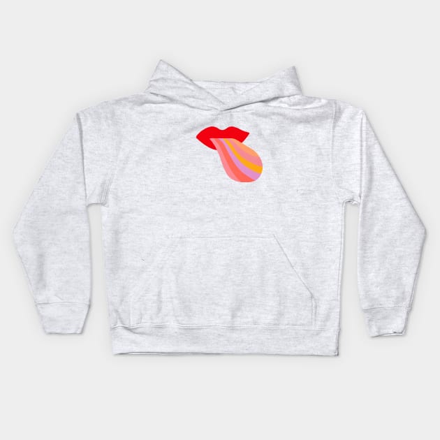 Red lips rainbow tongue Kids Hoodie by JulyPrints